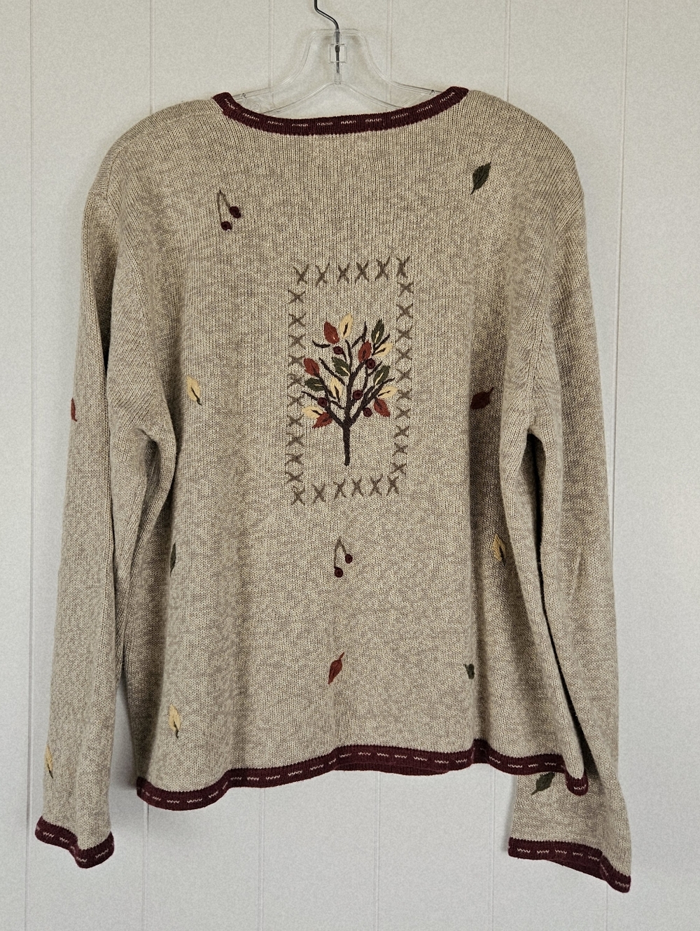 Vintage Christopher Banks Fall Sweater Womens XL Hand Embriodered Leaves Trees - Picture 4 of 11